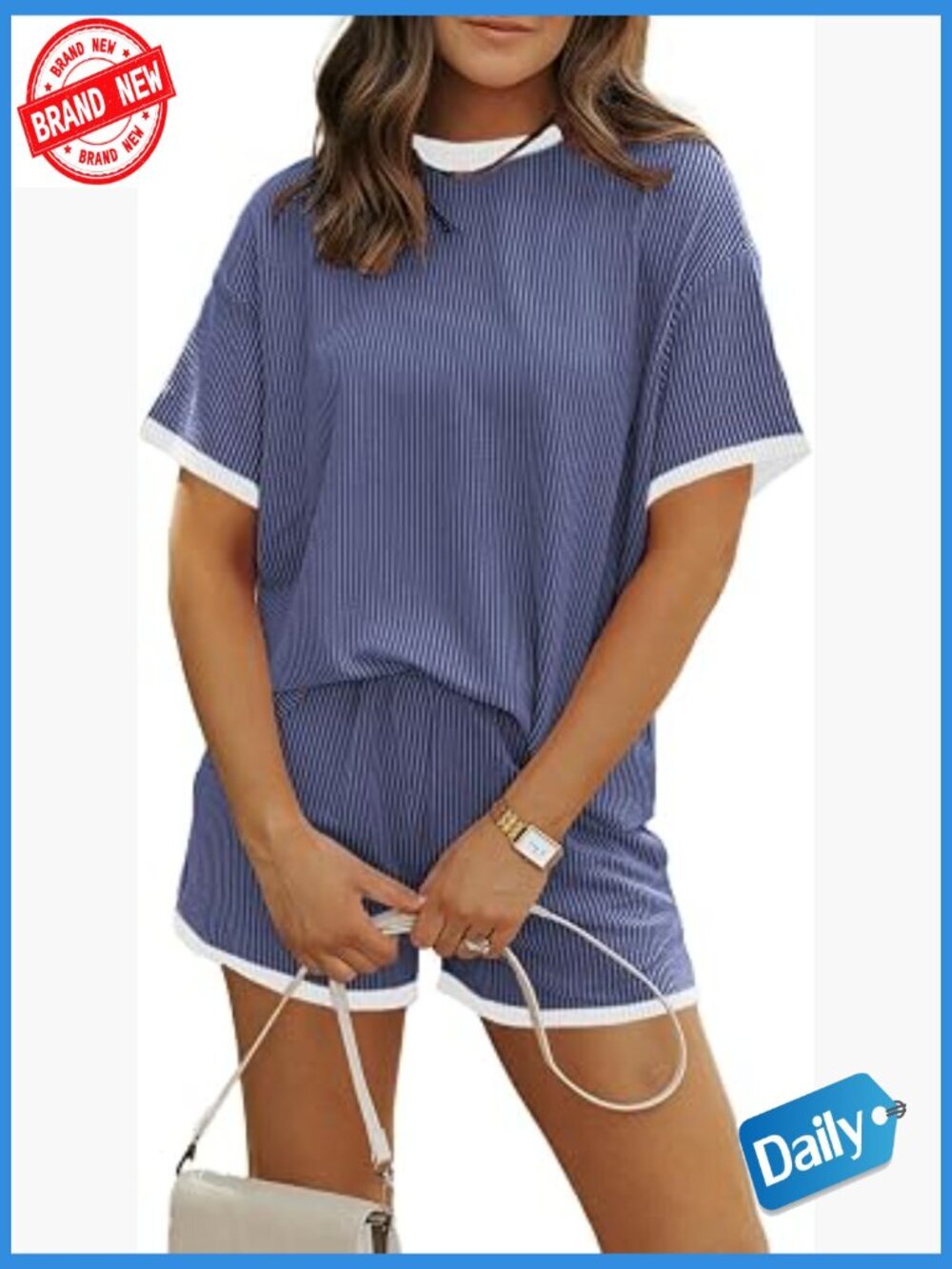 Women 2 Piece Shorts Set Casual Summer Lounge Ribbed Knit Matching Sets